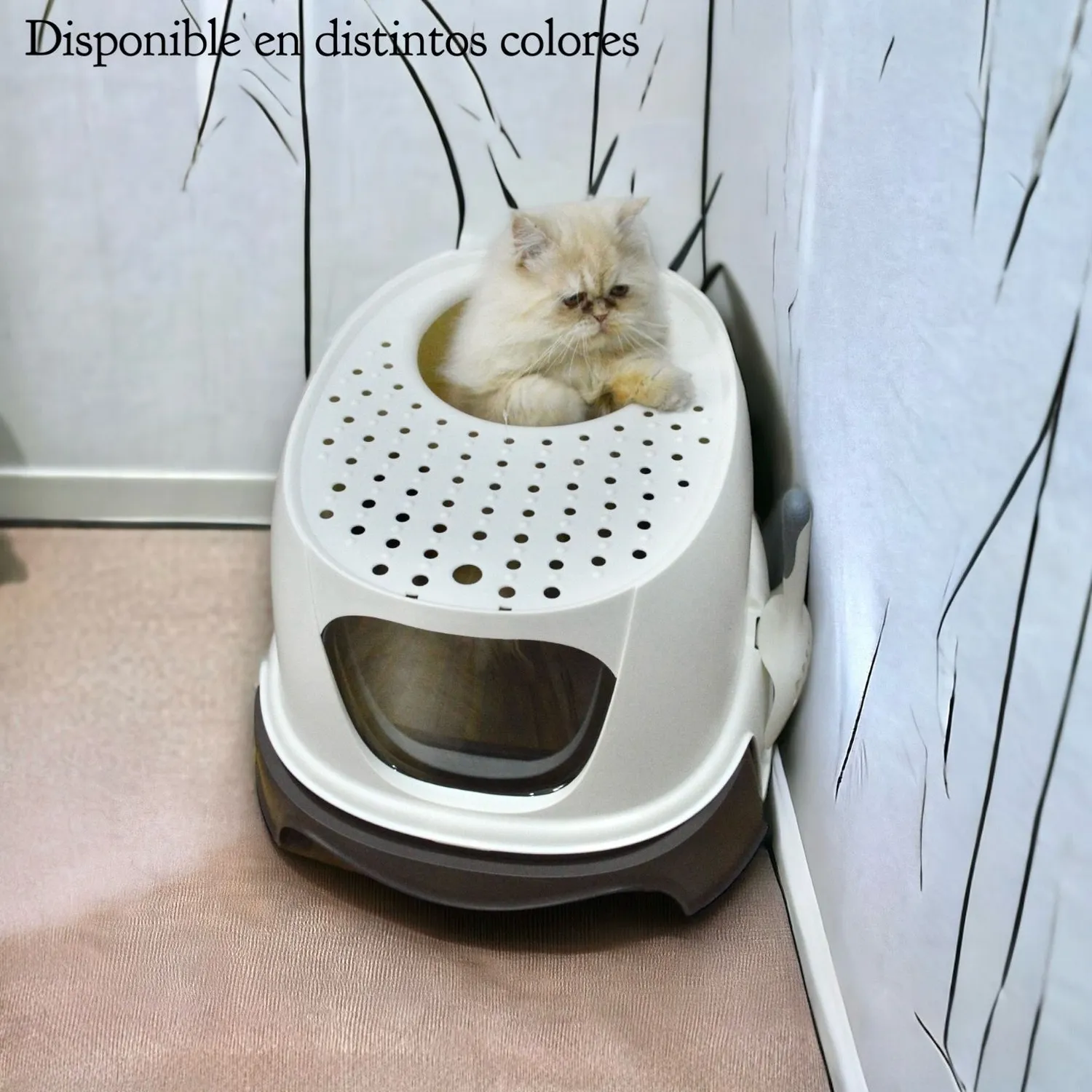 Arenera cubierta para gato plástica con puerta vaivén gris 56*51*39cm colmascotas