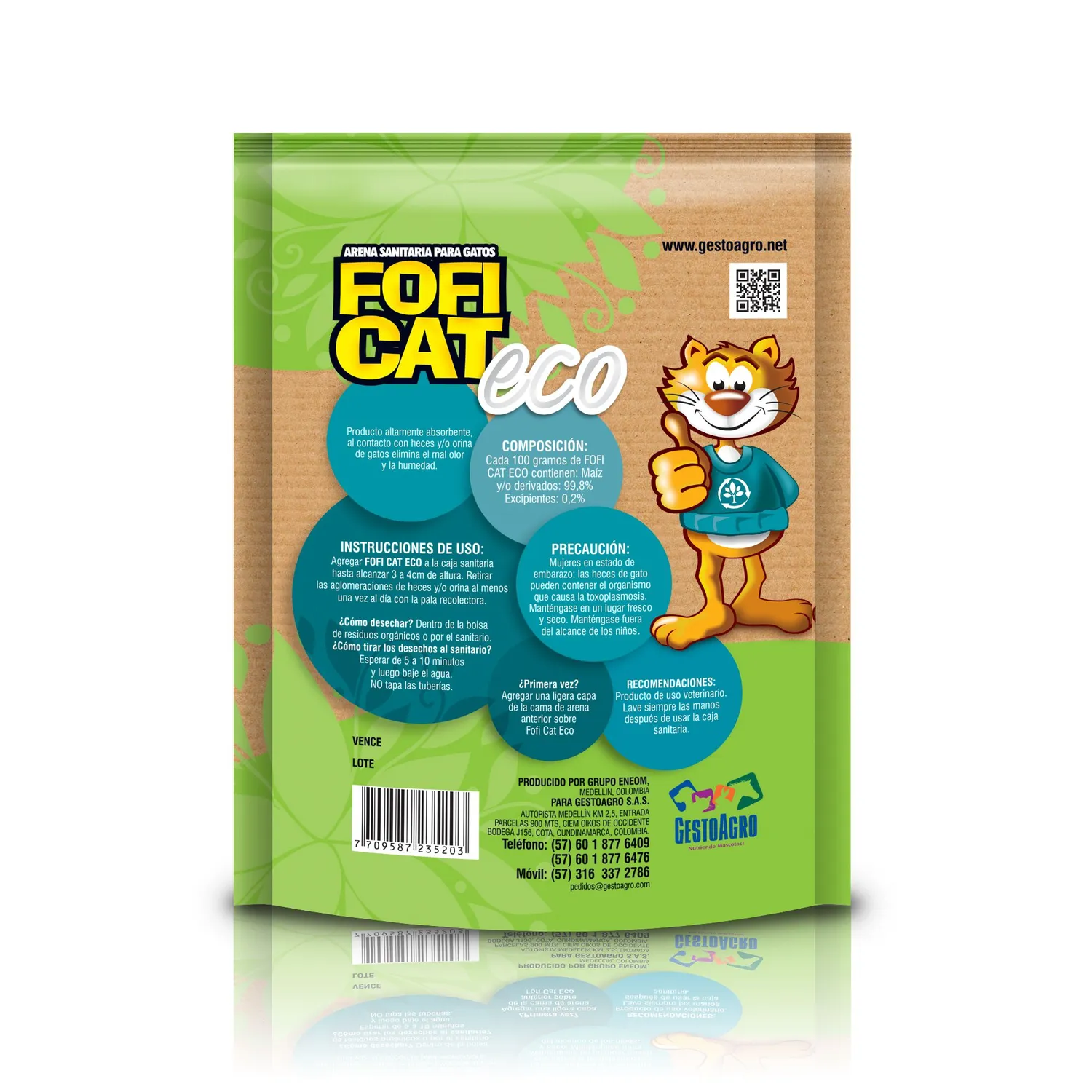 Arena Sanitaria para Gato Ecológica Bio Aglomerante Maíz Foficat 2.27Kg