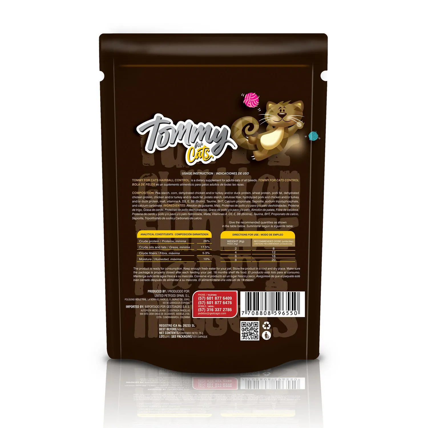 Snack para gato tommy for cat control bola de pelos 75gr