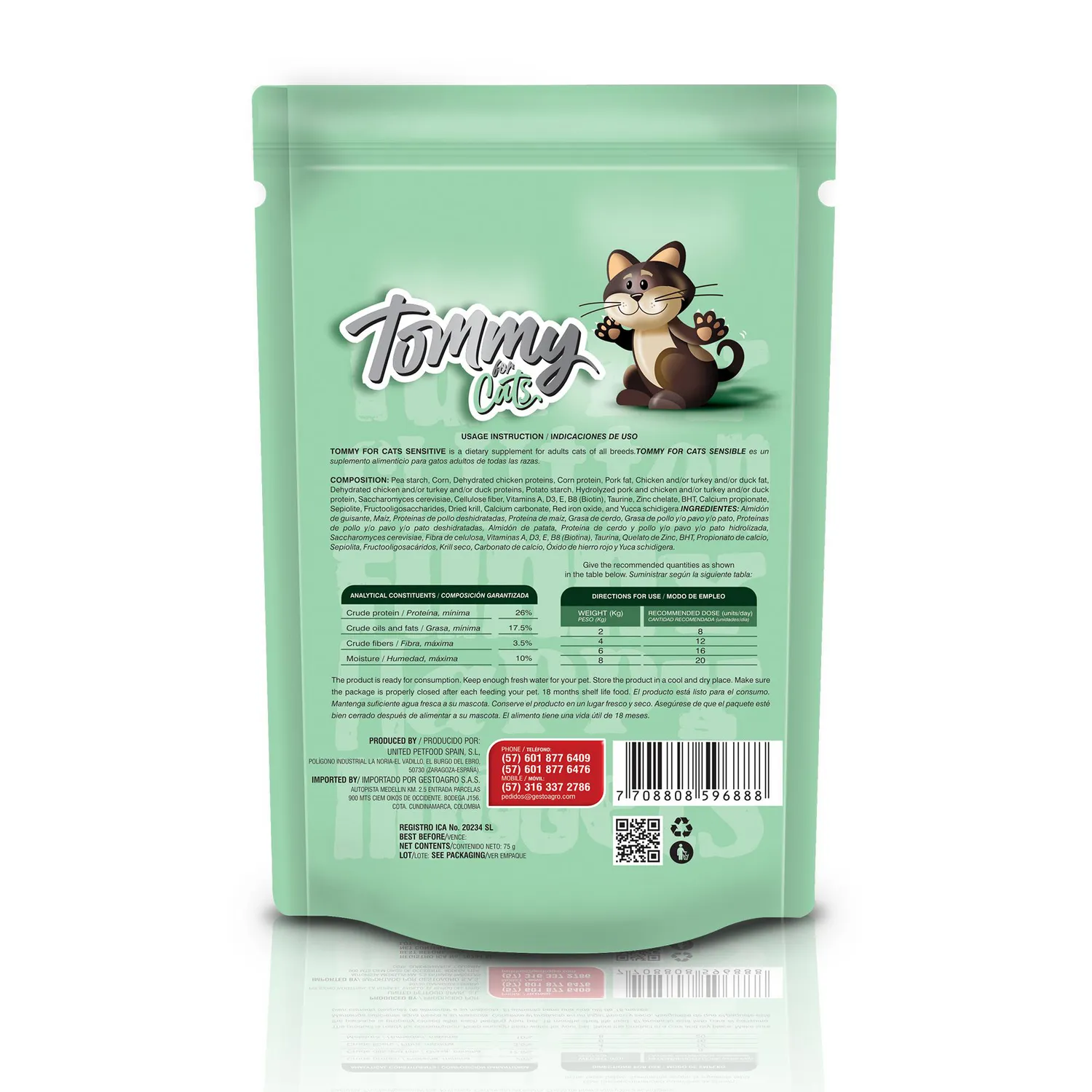 Snack para gato tommy for cat sensitive 75gr