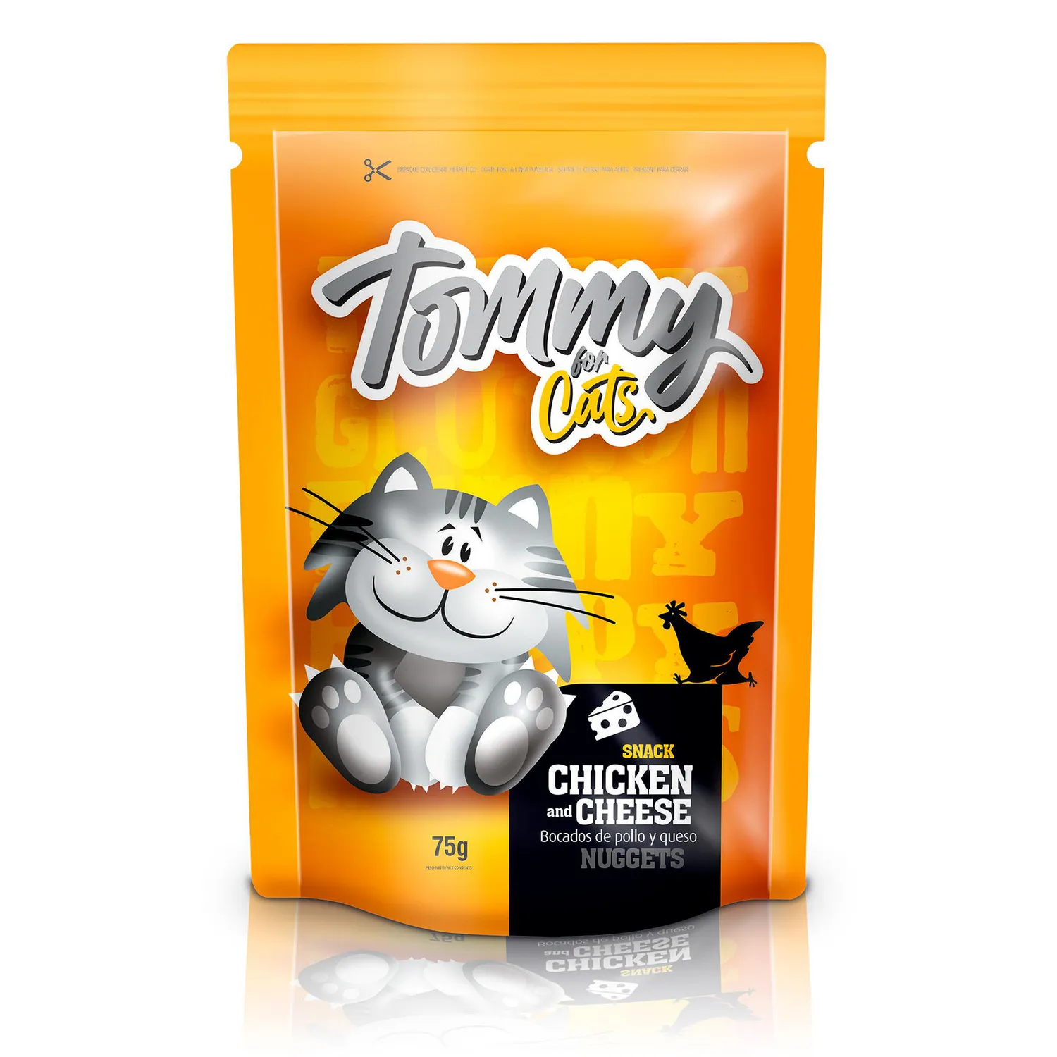Snack para gato tommy for cat nuggets sabor a pollo y queso 75gr