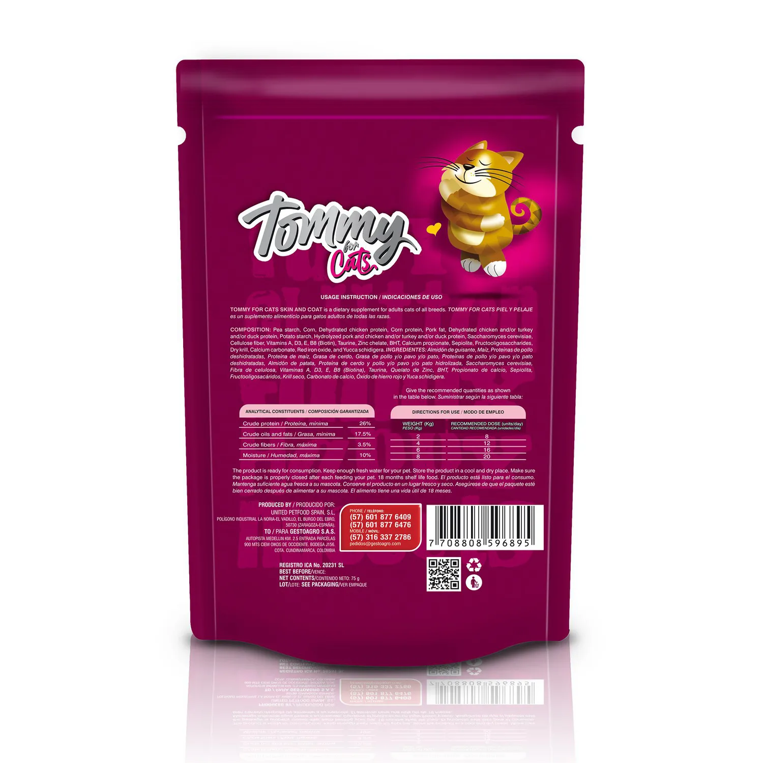 Snack para gato tommy for cat skin and coat 75gr