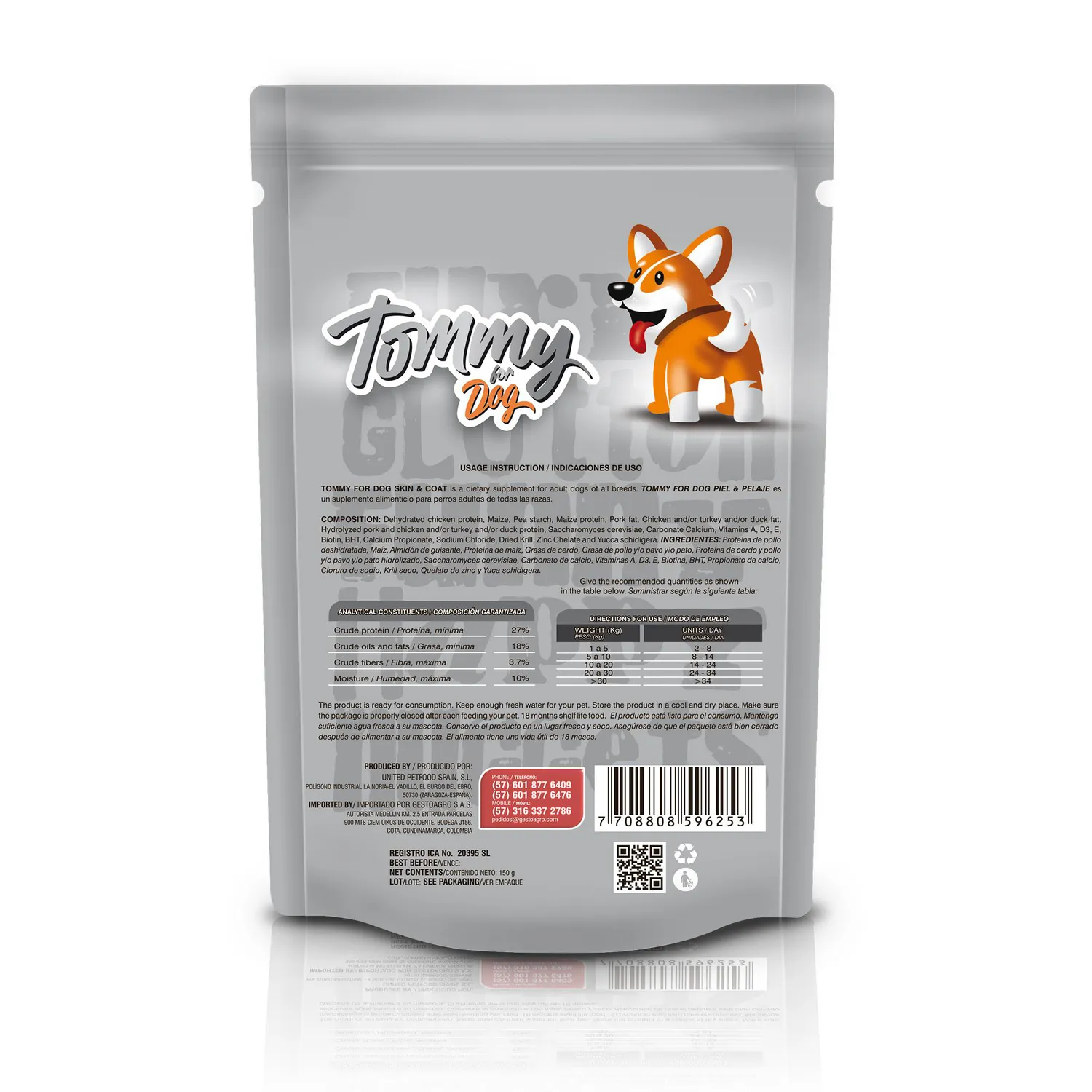 Snack para perro tommy for dog skin coat 150gr