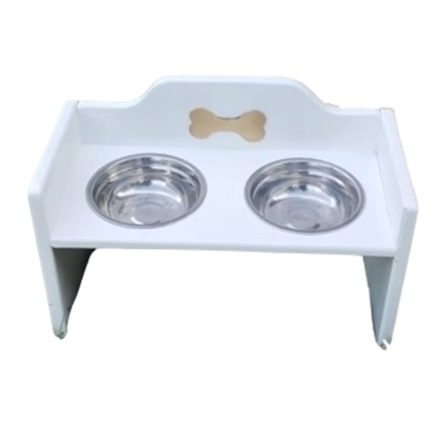 Comedero Para Perro Huellas S Pino-Platos Metalicos Blanco Madelau