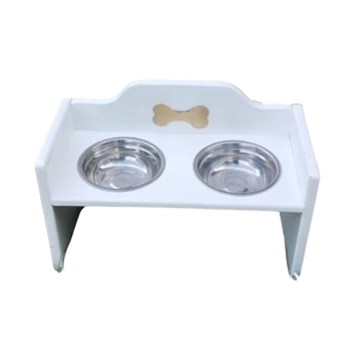 Comedero Para Perro Huellas L Pino-Platos Metalicos Blanco Madelau