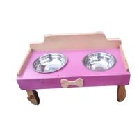 Comedero Para Perro Huellas M Pino-Platos Metalicos Rosa Madelau