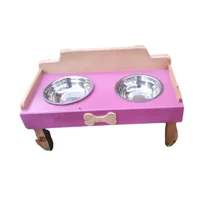 Comedero Para Perro Huellas L Pino-Platos Metalicos Rosa Madelau