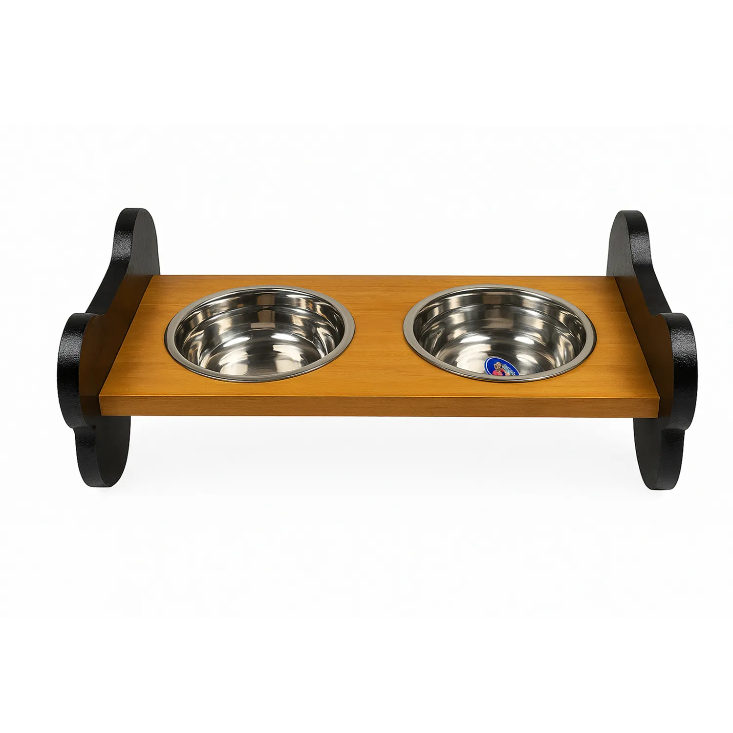 Comedero Para Perro Hueso M Pino-Platos Metalicos Negro Madelau