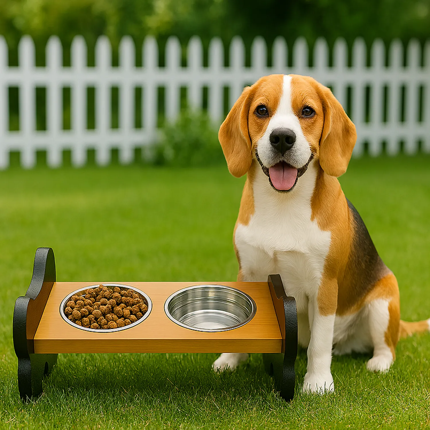 Comedero Para Perro Hueso M Pino-Platos Metalicos Negro Madelau