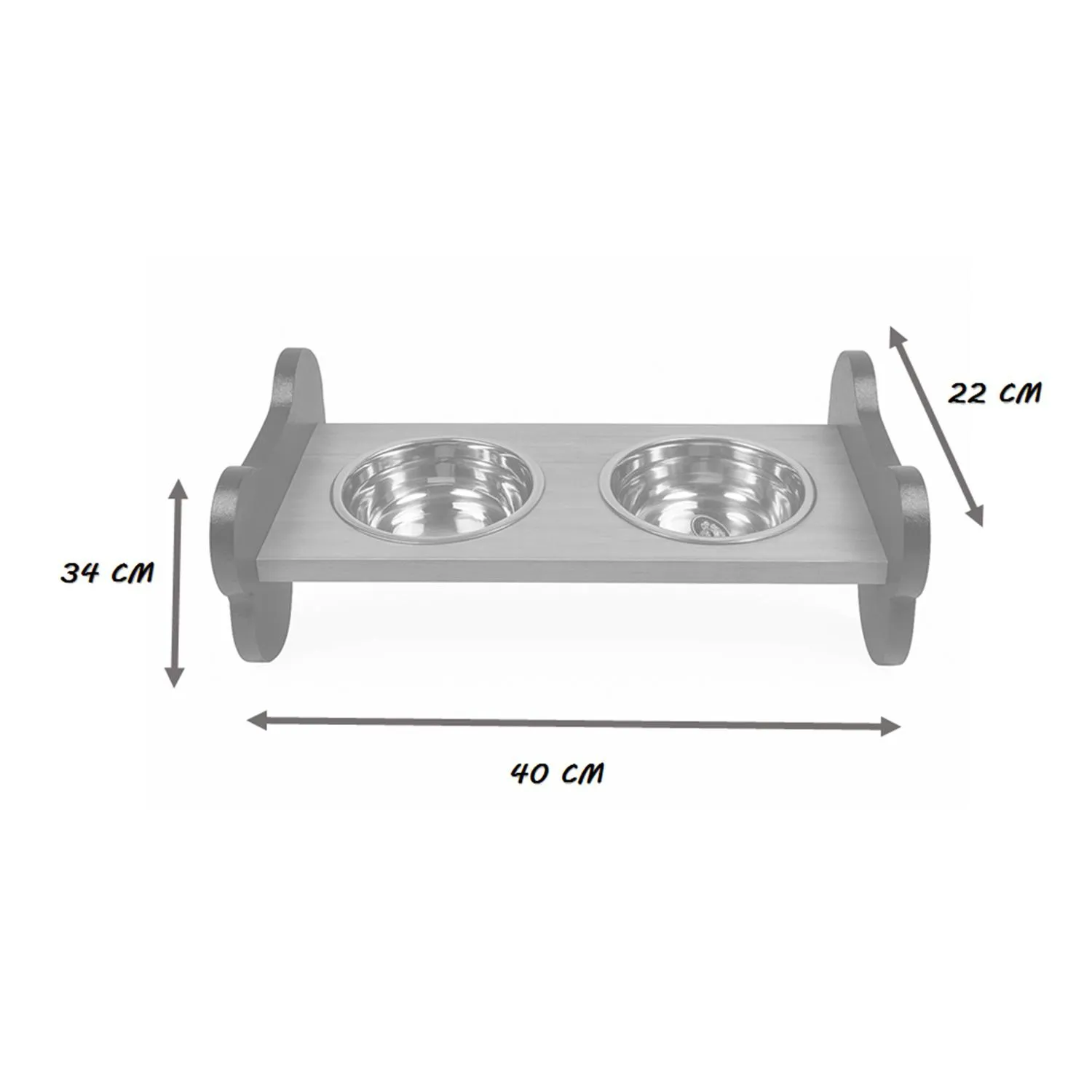 Comedero Para Perro Hueso M Pino-Platos Metalicos Negro Madelau 5
