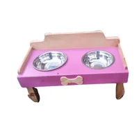 Comedero Para Perro Huellas S Pino-Platos Metalicos Rosa Madelau