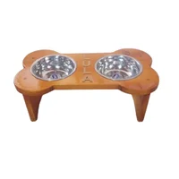 Comedero Para Perro S Pino-Platos Metalicos Natural Madelau