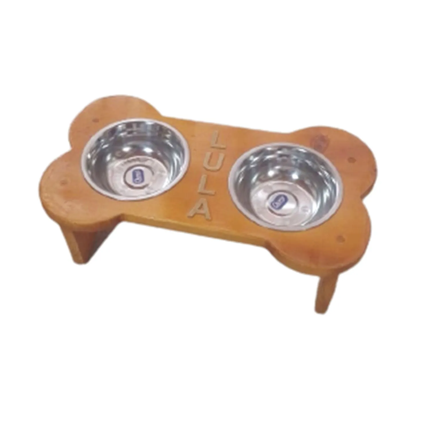 Comedero Para Perro S Pino-Platos Metalicos Natural Madelau