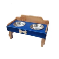 Comedero Para Perro Huellas S Pino-Platos Metalicos Azul Madelau