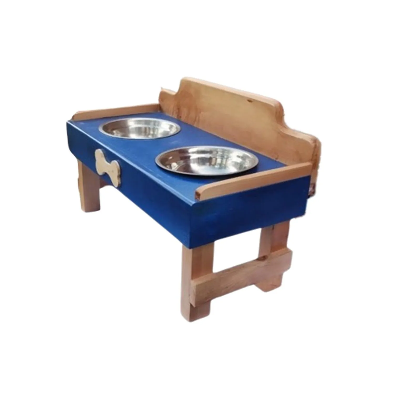 Comedero Para Perro Huellas S Pino-Platos Metalicos Azul Madelau