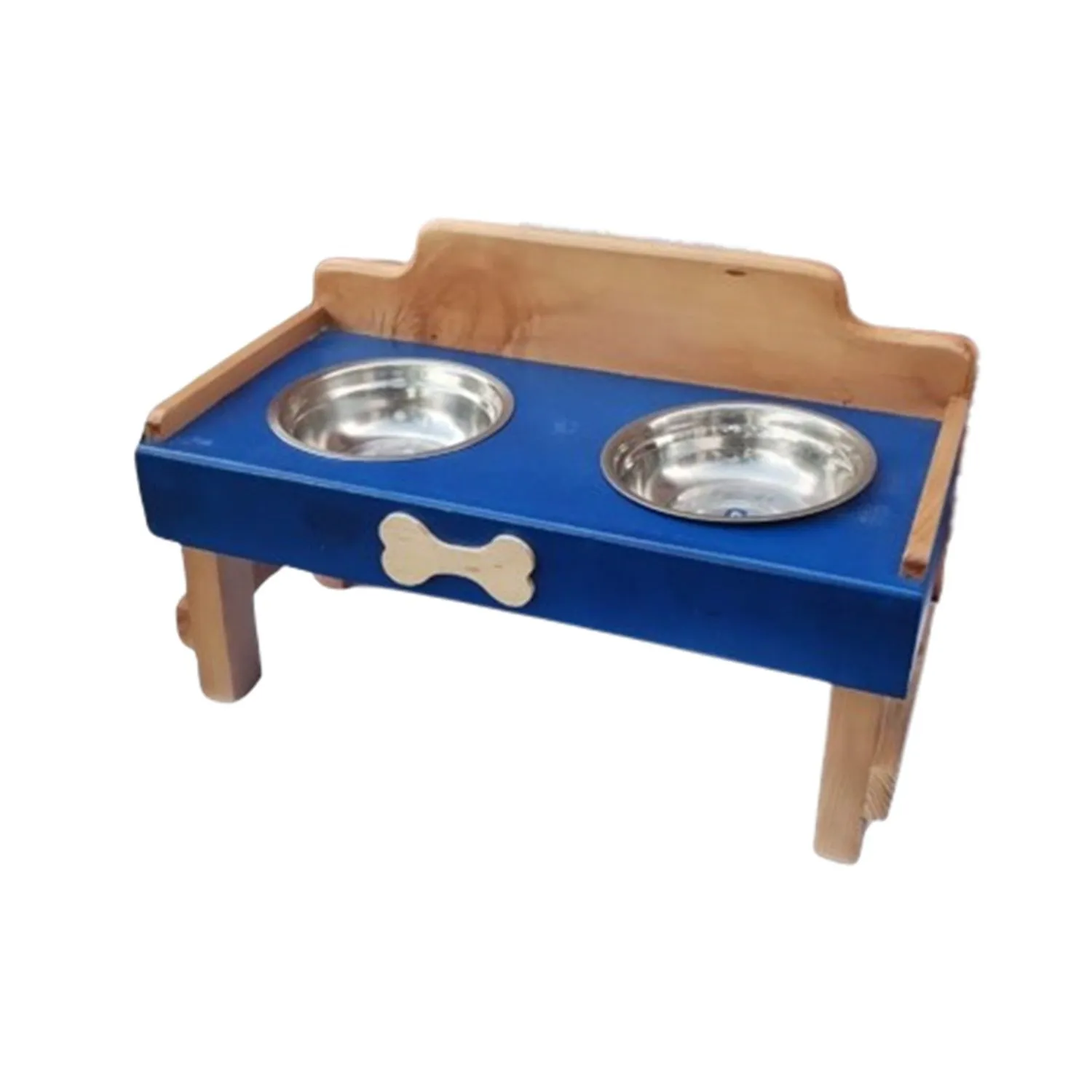 Comedero Para Perro Huellas L Pino-Platos Metalicos Azul Madelau