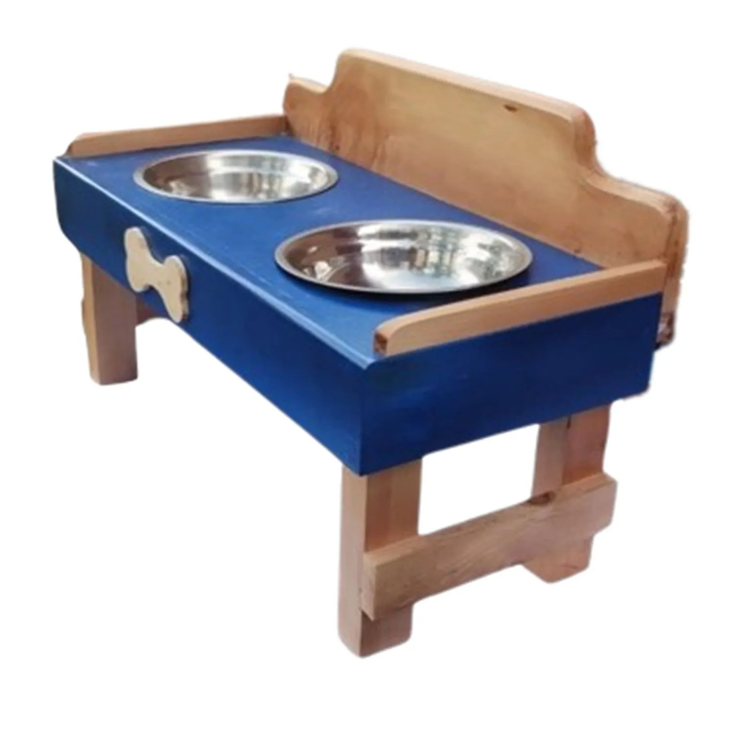 Comedero Para Perro Huellas L Pino-Platos Metalicos Azul Madelau
