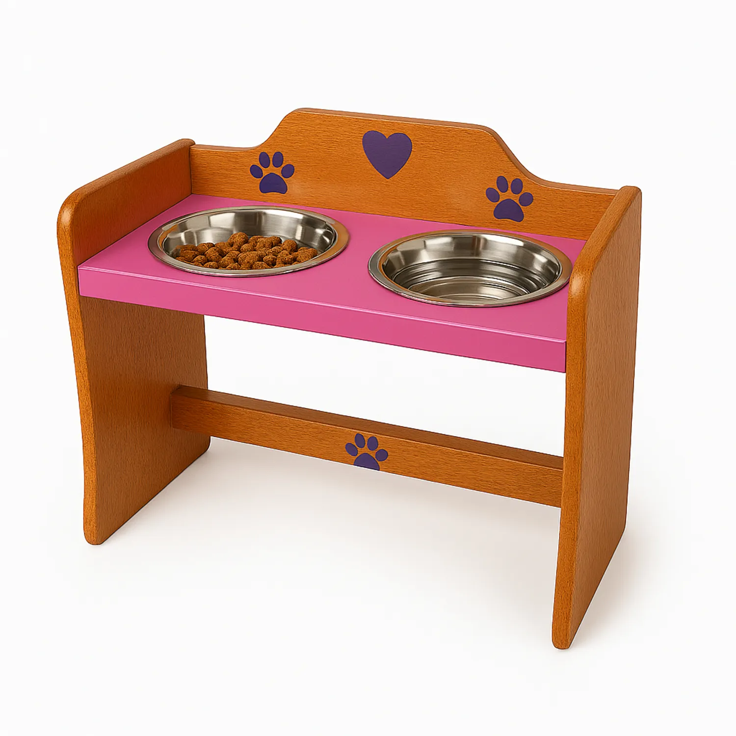 Comedero Para Perro Huellas M Pino-Platos Metalicos Rosa/Madelau