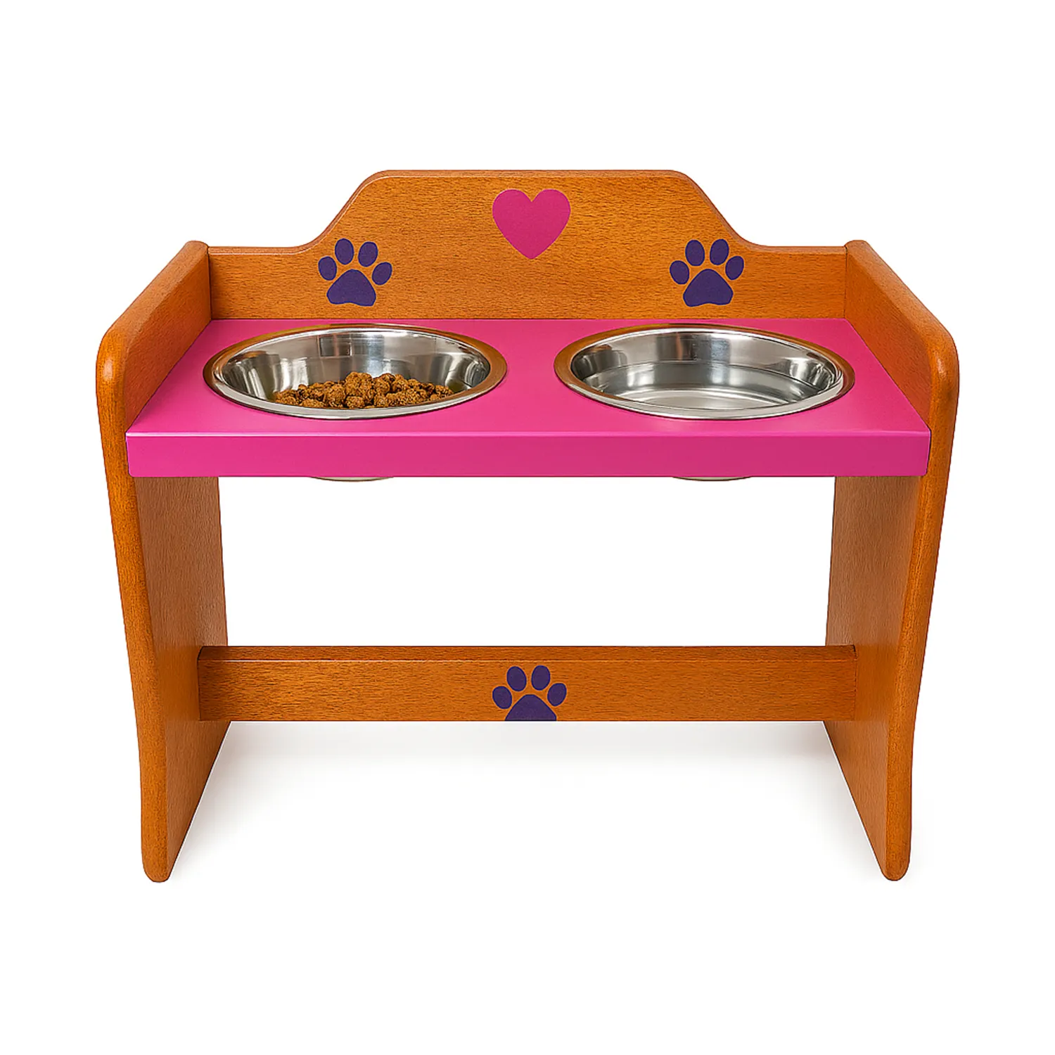 Comedero Para Perro Huellas M Pino-Platos Metalicos Rosa/Madelau 3