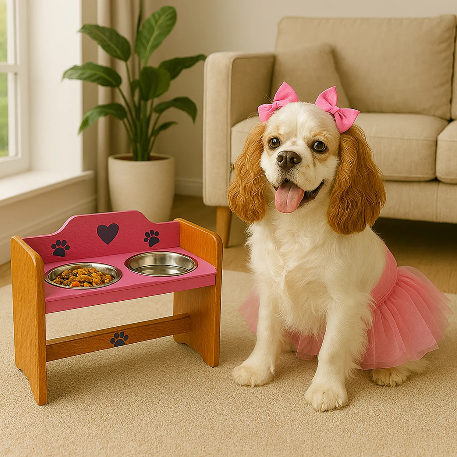 Comedero Para Perro Huellas M Pino-Platos Metalicos Rosa/Madelau
