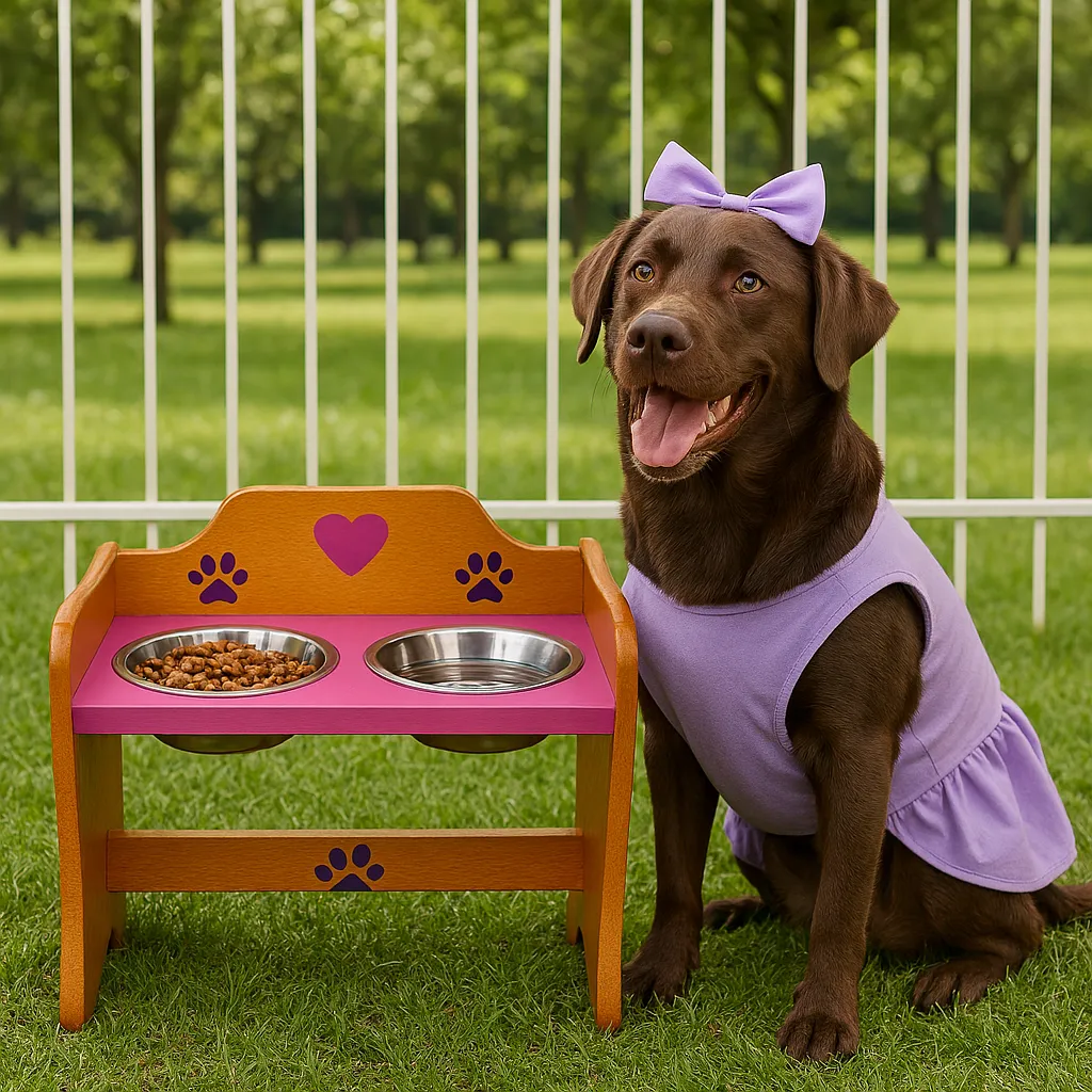 Comedero Para Perro Huellas L Pino-Platos Metalicos Rosa Madelau