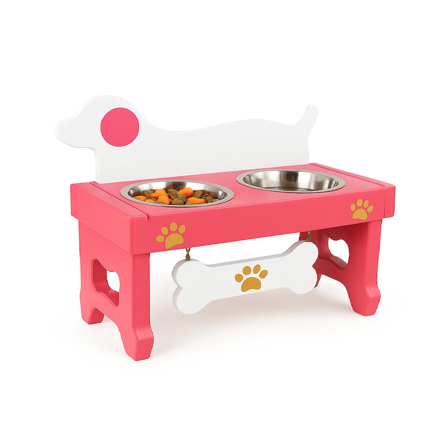 Comedero Para Perro Prinss L Pino-Platos Metalicos Rosa/Blanco Madelau 4