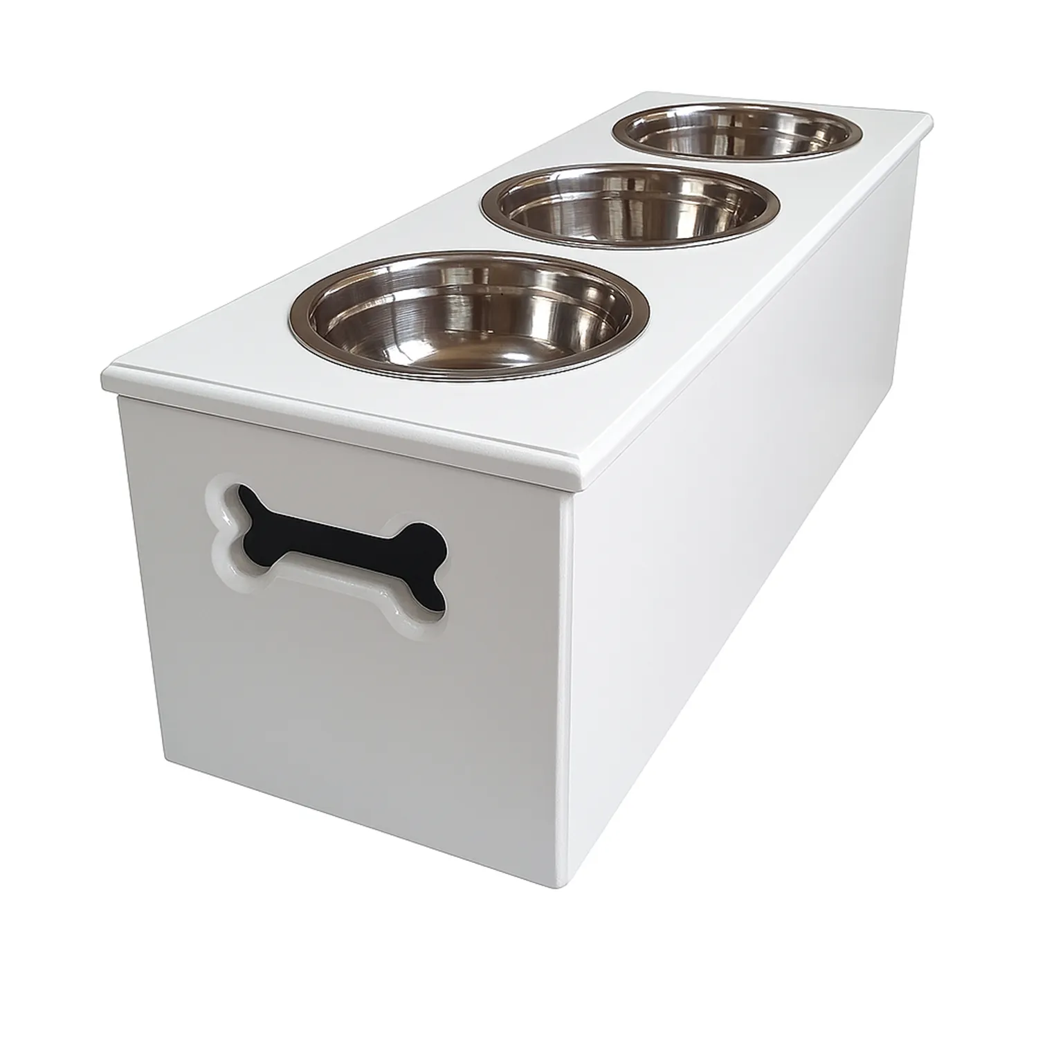 Comedero Para Perro Drawer L Pino-Platos Metalicos Blanco Madelau