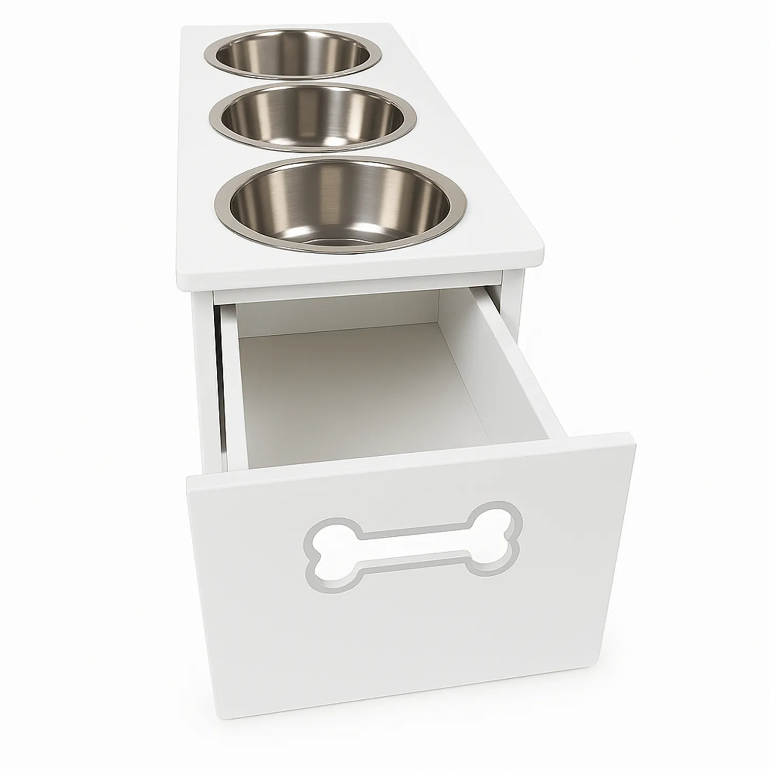 Comedero Para Perro Drawer L Pino-Platos Metalicos Blanco Madelau 5