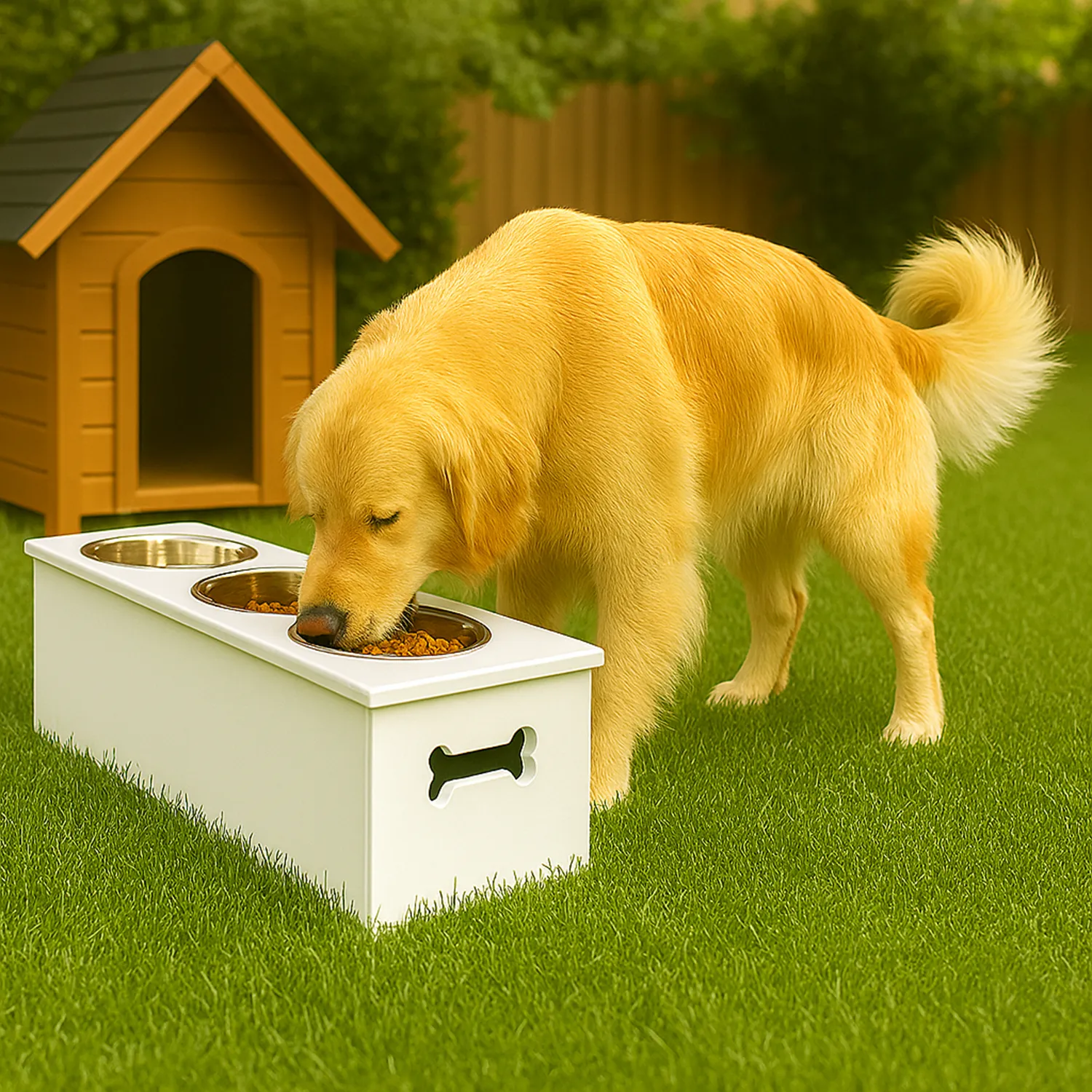 Comedero Para Perro Drawer L Pino-Platos Metalicos Blanco Madelau 3