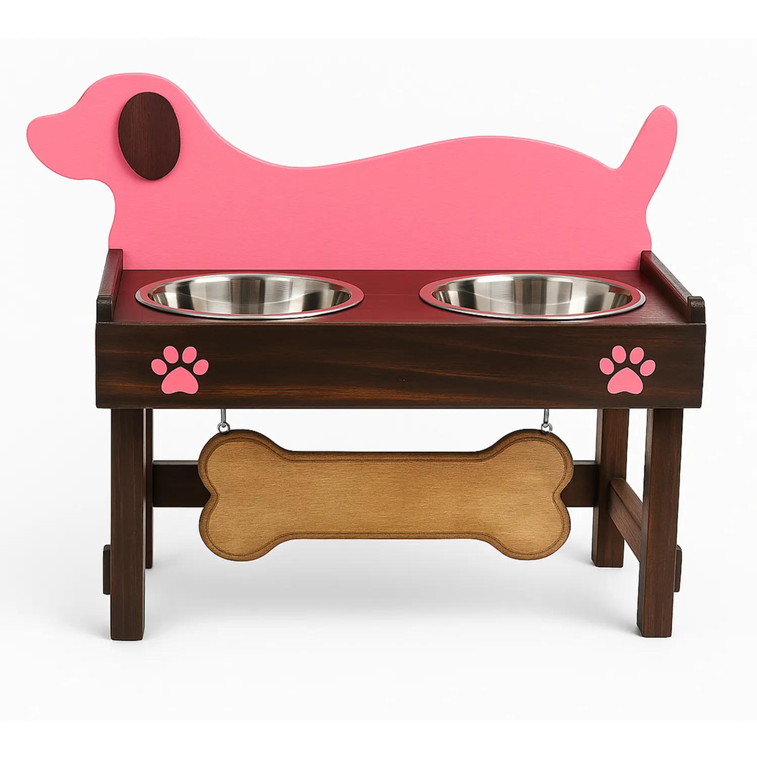 Comedero Para Perro Prinss L Pino-Platos Metalicos Rosa/Café Madelau