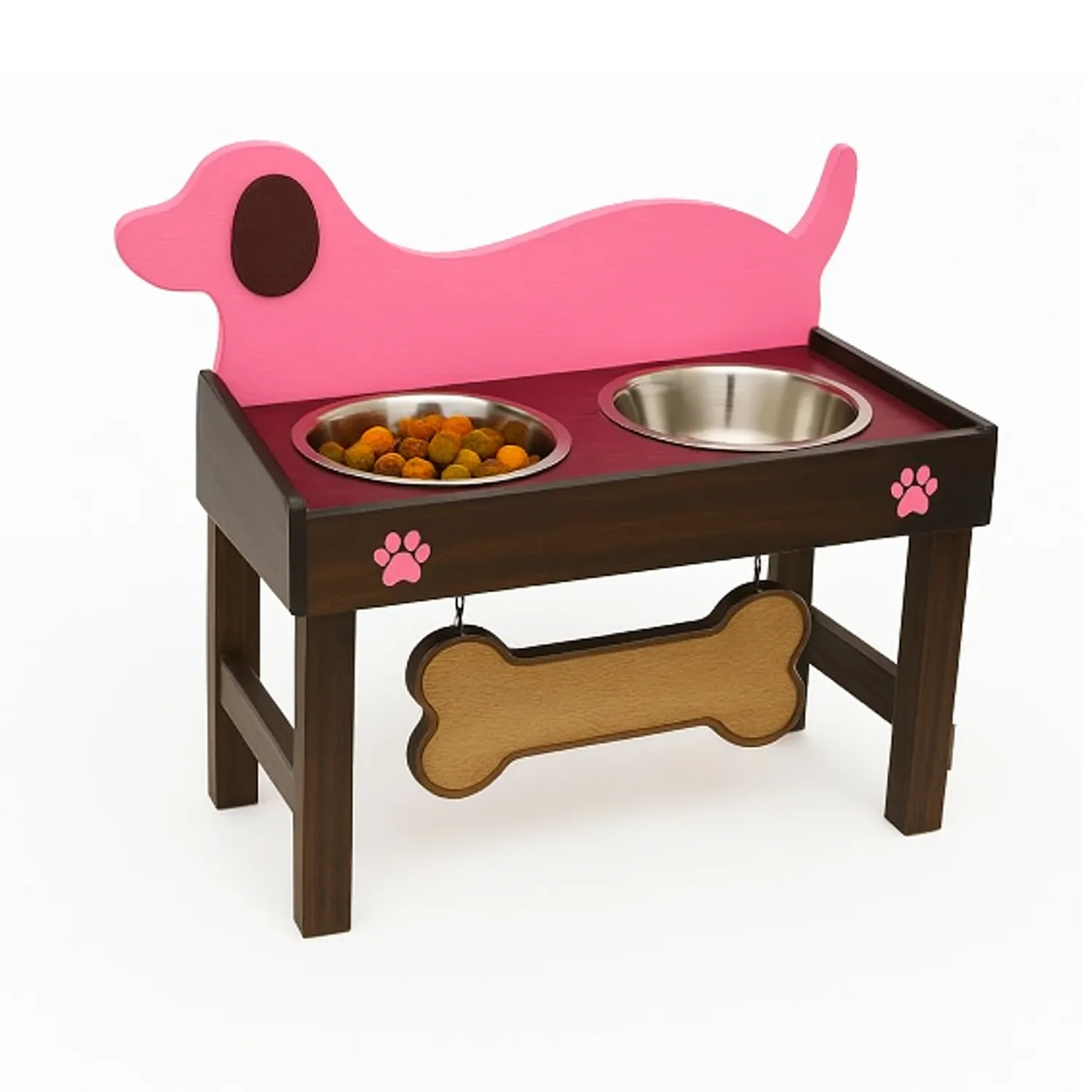 Comedero Para Perro Prinss L Pino-Platos Metalicos Rosa/Café Madelau 3