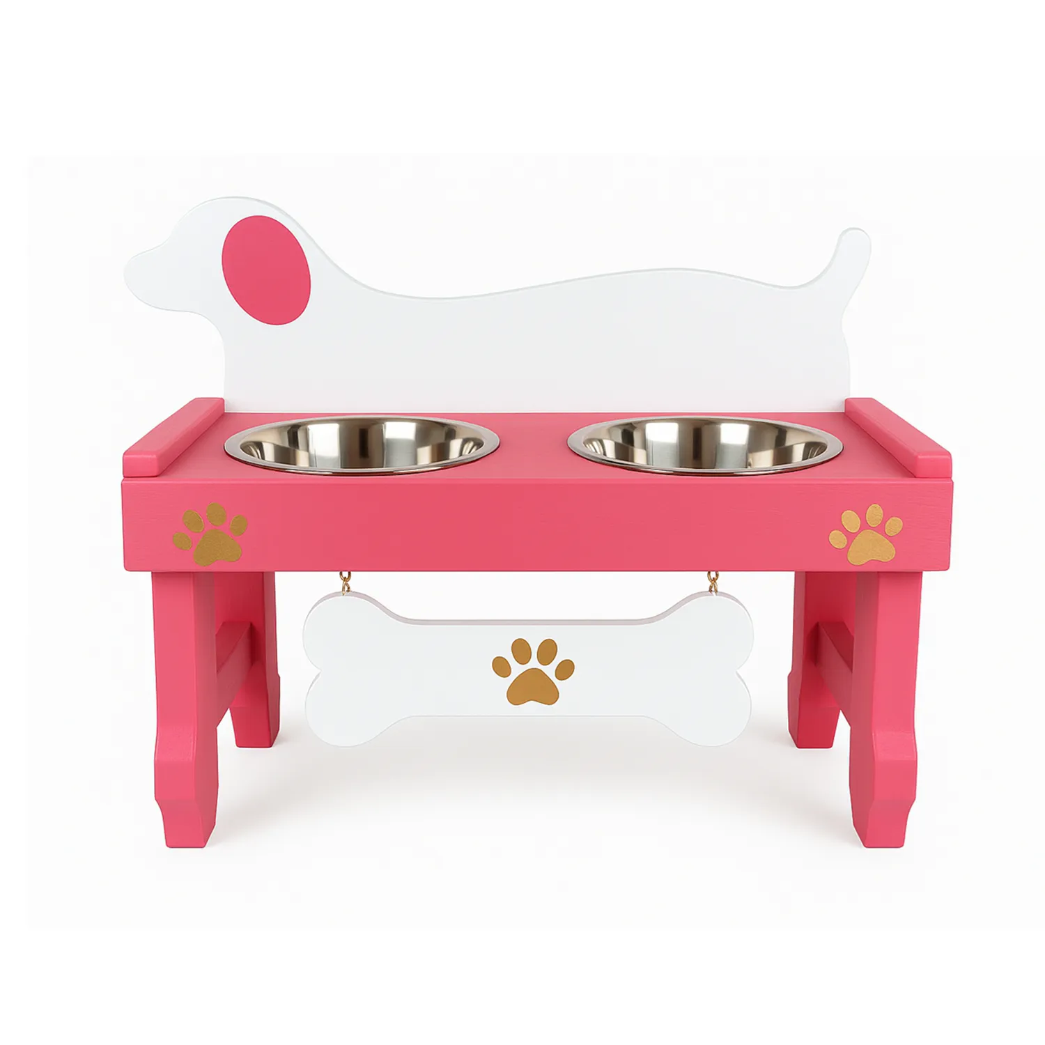 Comedero Prinss S Pino-Platos Metalicos Rosa/Blanco Madelau