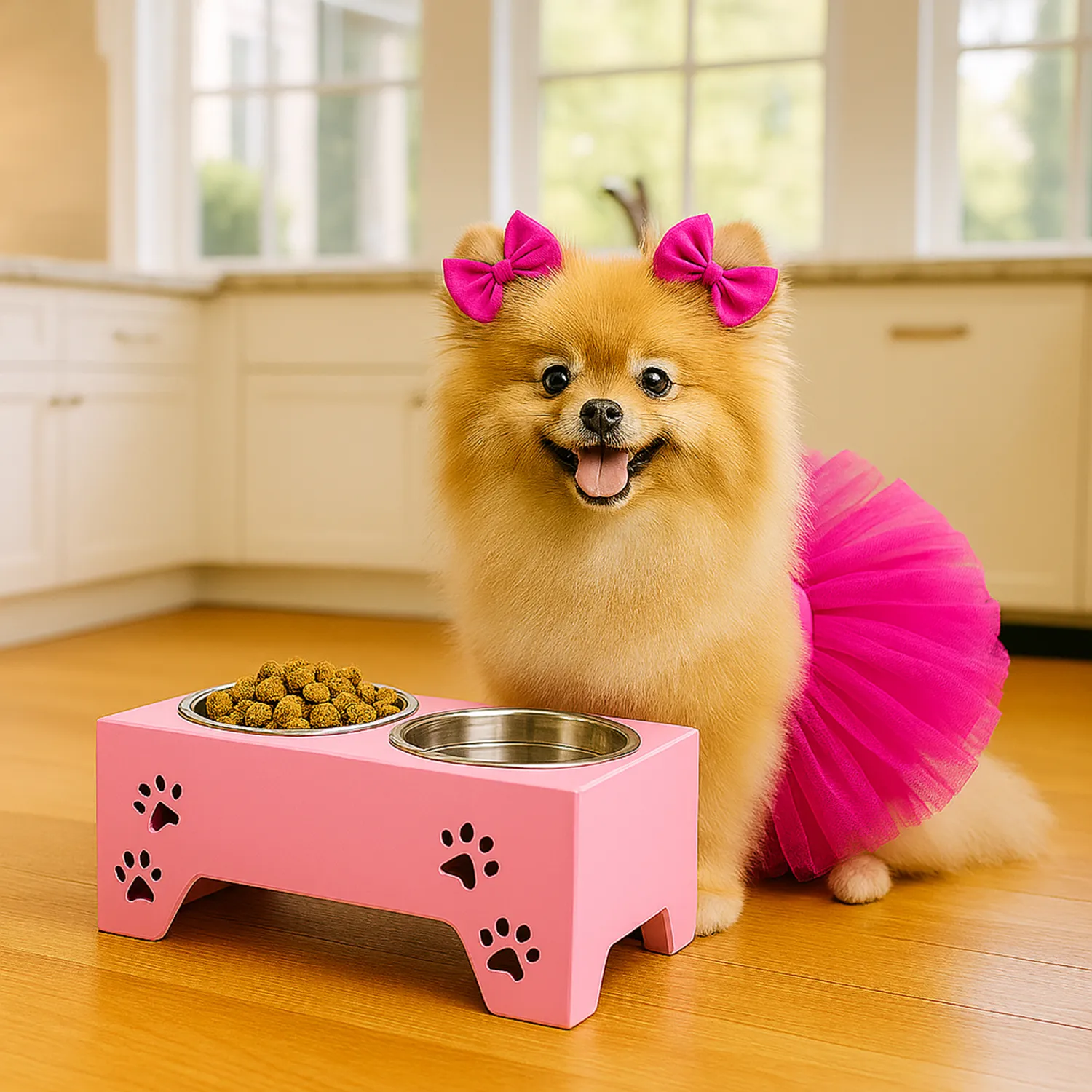 Comedero Para Perro S Pino-Platos Metalicos Rosa Madelau