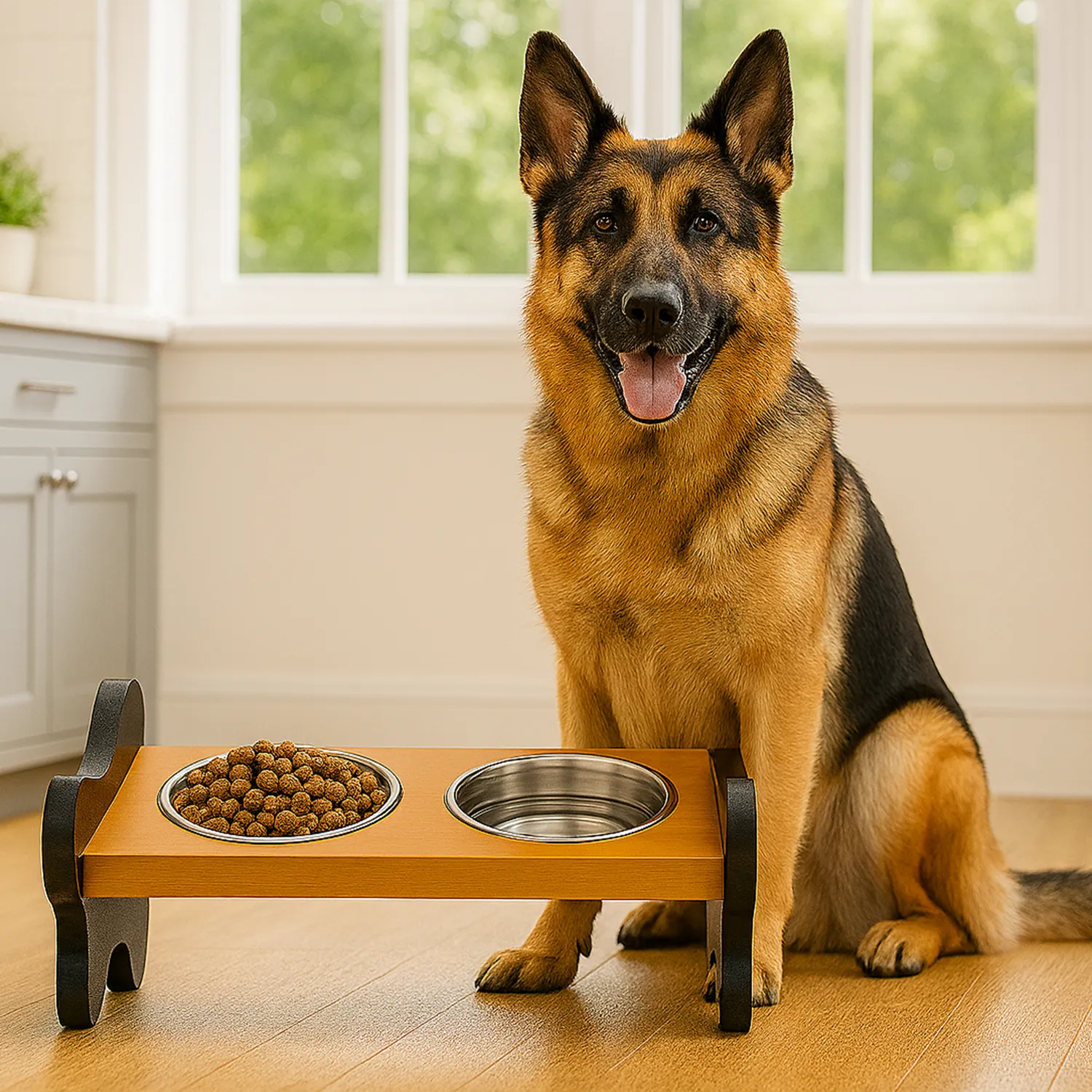 Comedero Para Perro Hueso L Pino-Platos Metalicos Negro Madelau