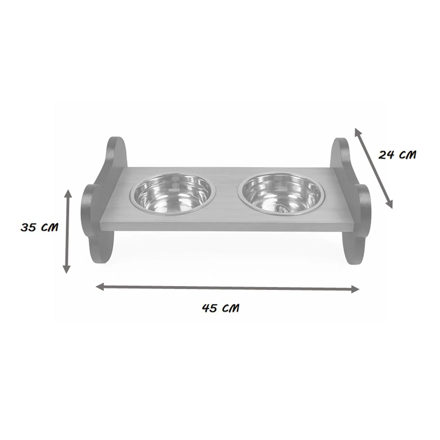 Comedero Para Perro Hueso L Pino-Platos Metalicos Negro Madelau 5