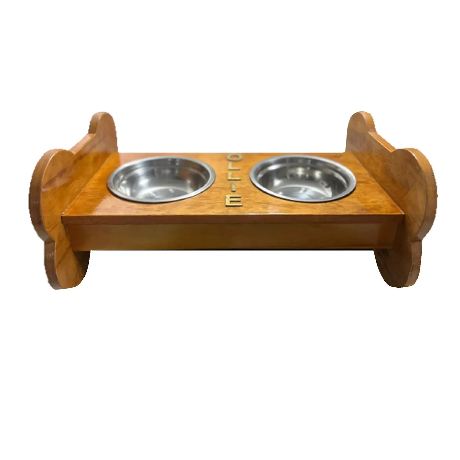 Comedero Para Perro Hueso M Pino-Platos Metalicos Natural Madelau