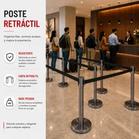 Poste Separador de Fila Plata Efecto Espejo Cinta Negra X2 Unidades