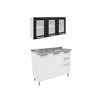 Cocina Integral 105Cm En Acero Incluye Lavaplatos Blanco Y Negro