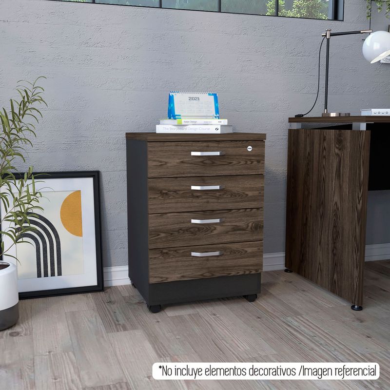 Armario Archivador Con Ruedas - Madera, 4 Cajones A4