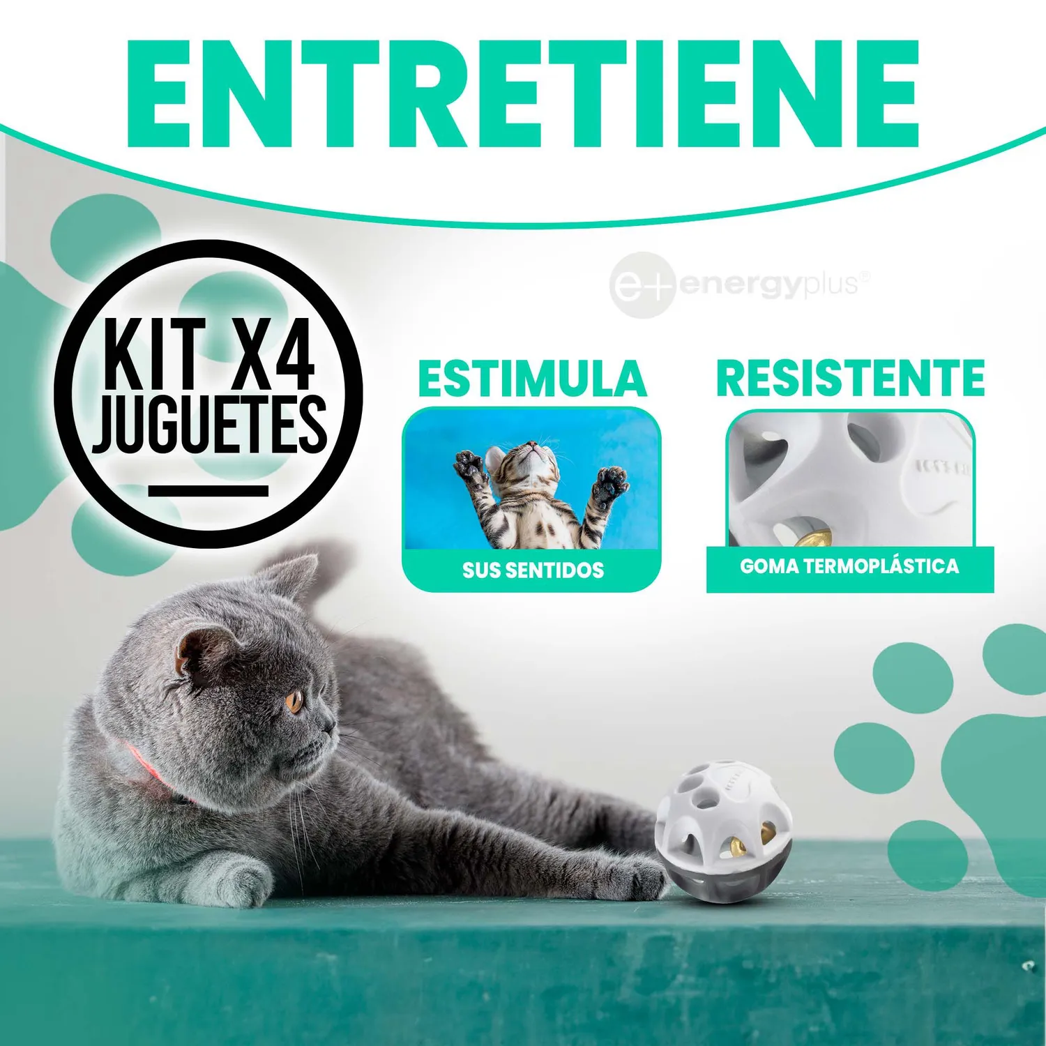 Kit X4 Pelotas para Gatos Con Cascabel Suave Resistente 3