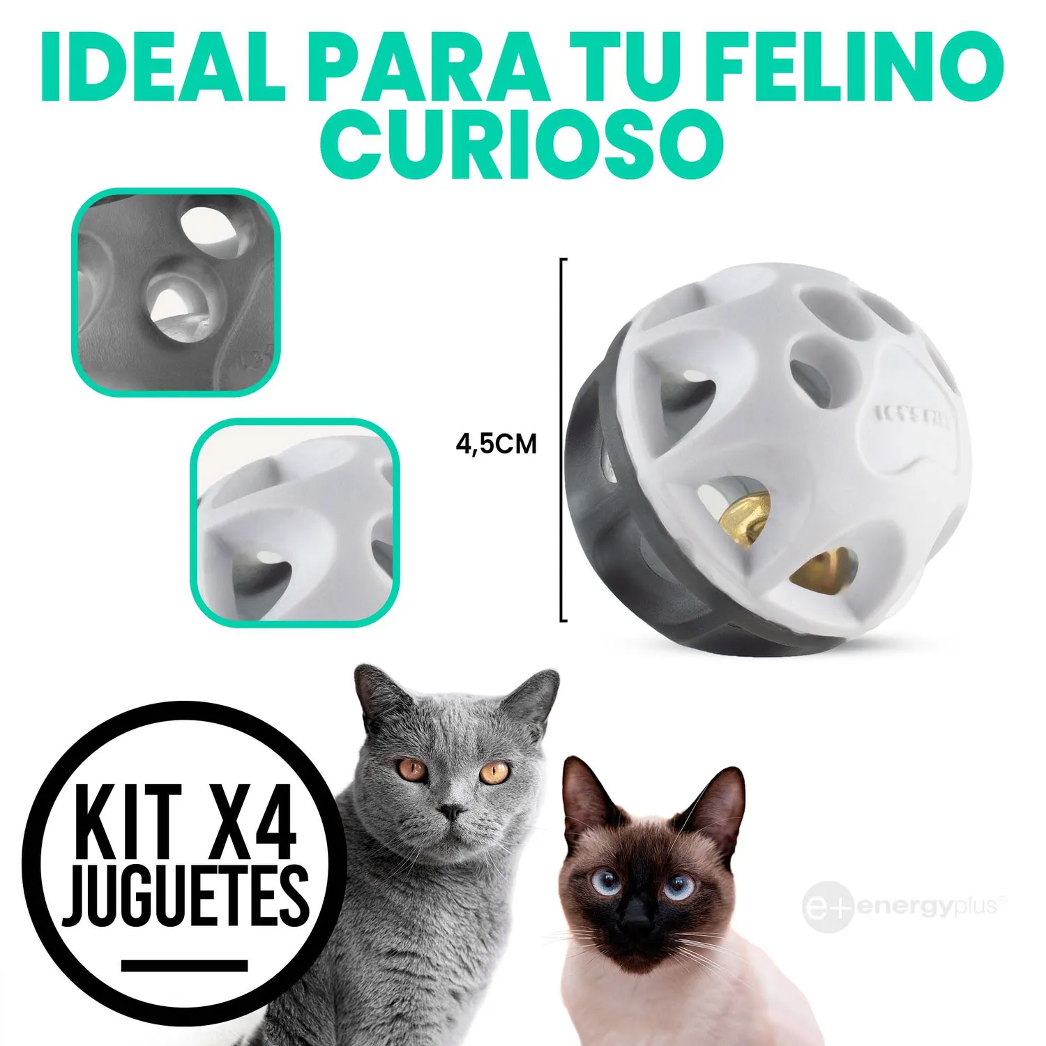 Kit X4 Pelotas para Gatos Con Cascabel Suave Resistente 5