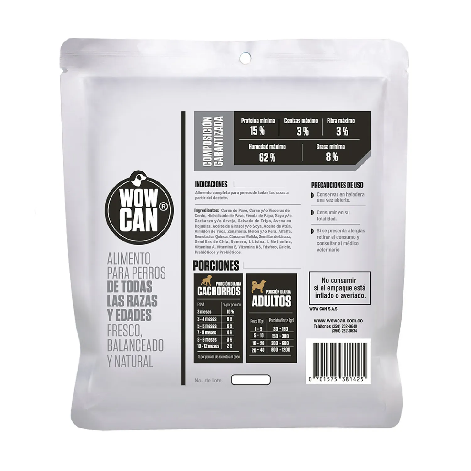 Comida Húmeda Perro Pavo Razas Pequena 300 G Wow Can
