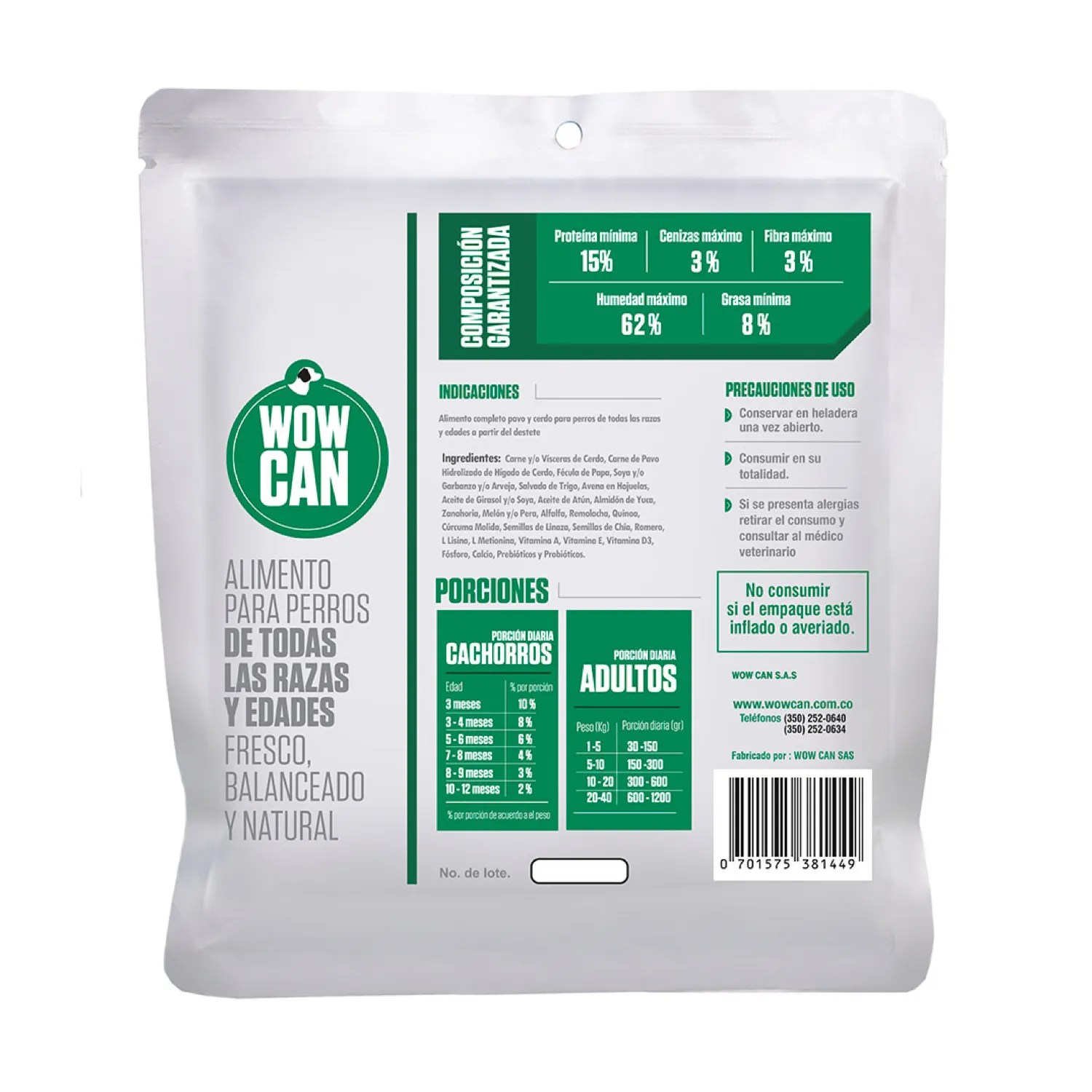 Comida Húmeda Perro Cerdo 300g Wow Can