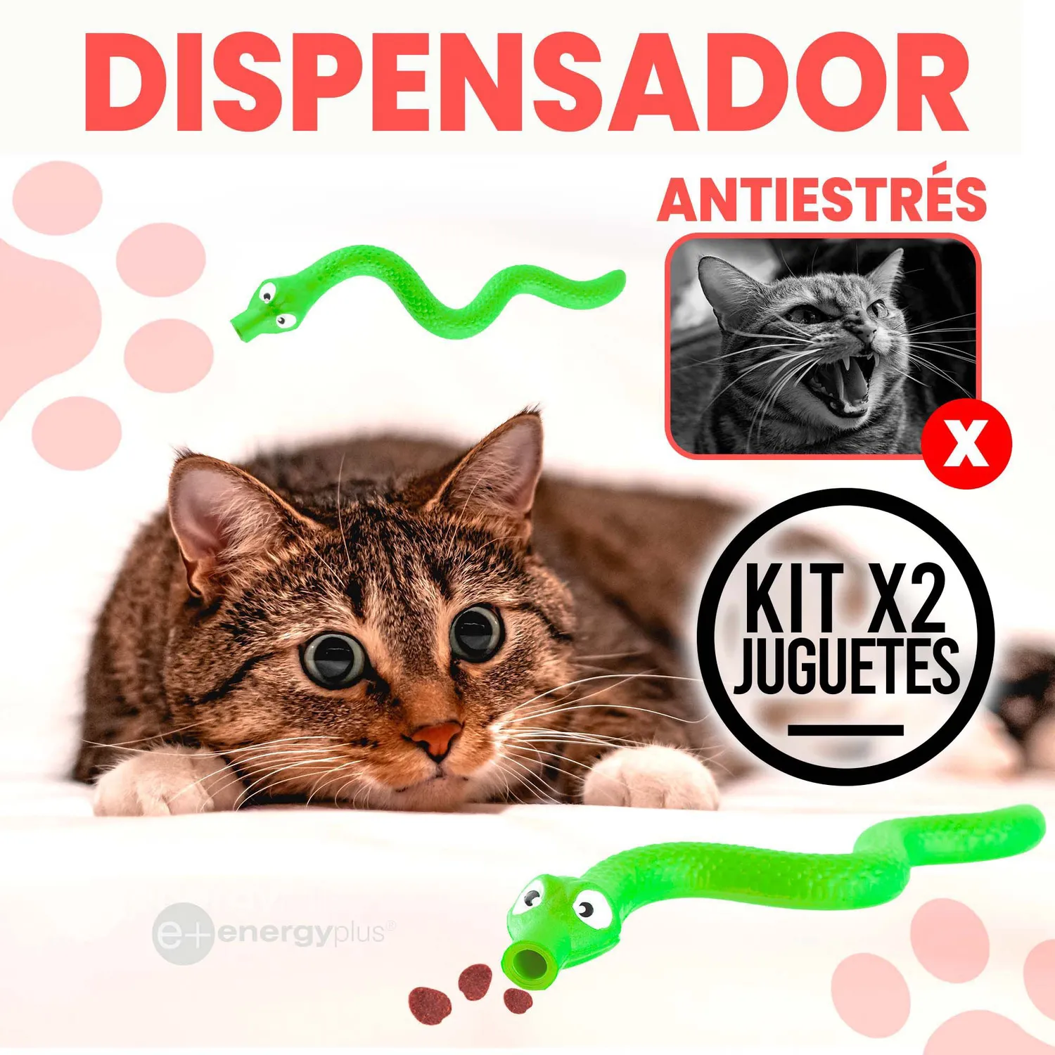 2 Serpientes Con Dispensador De Alimentos 17 Cm Gato Naranja Y Verde