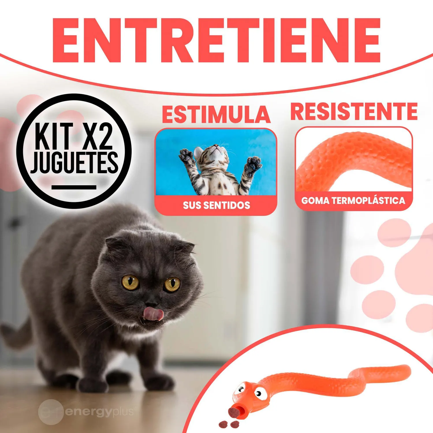 2 Serpientes Con Dispensador De Alimentos 17 Cm Gato Naranja Y Verde 3