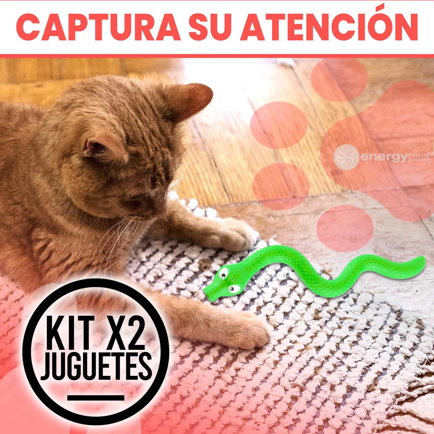 2 Serpientes Con Dispensador De Alimentos 17 Cm Gato Naranja Y Verde 4