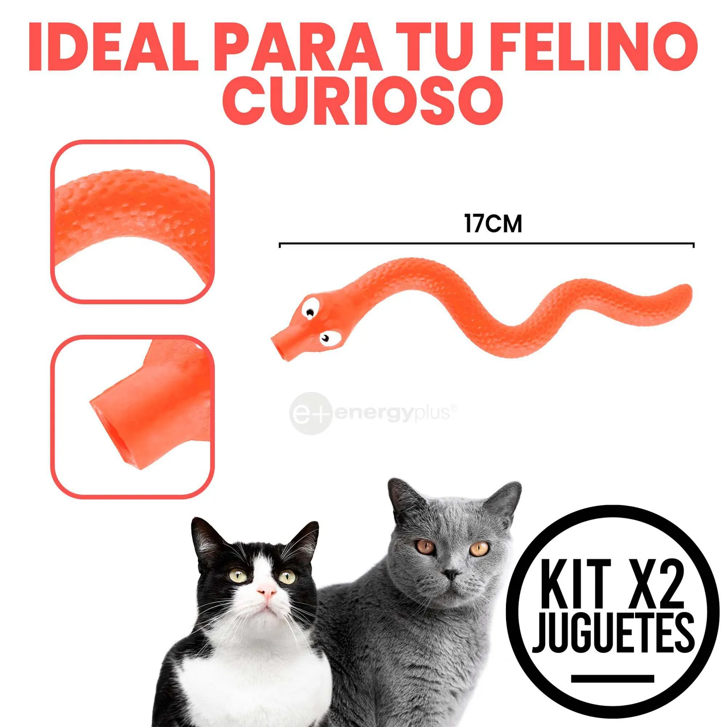 2 Serpientes Con Dispensador De Alimentos 17 Cm Gato Naranja Y Verde 5