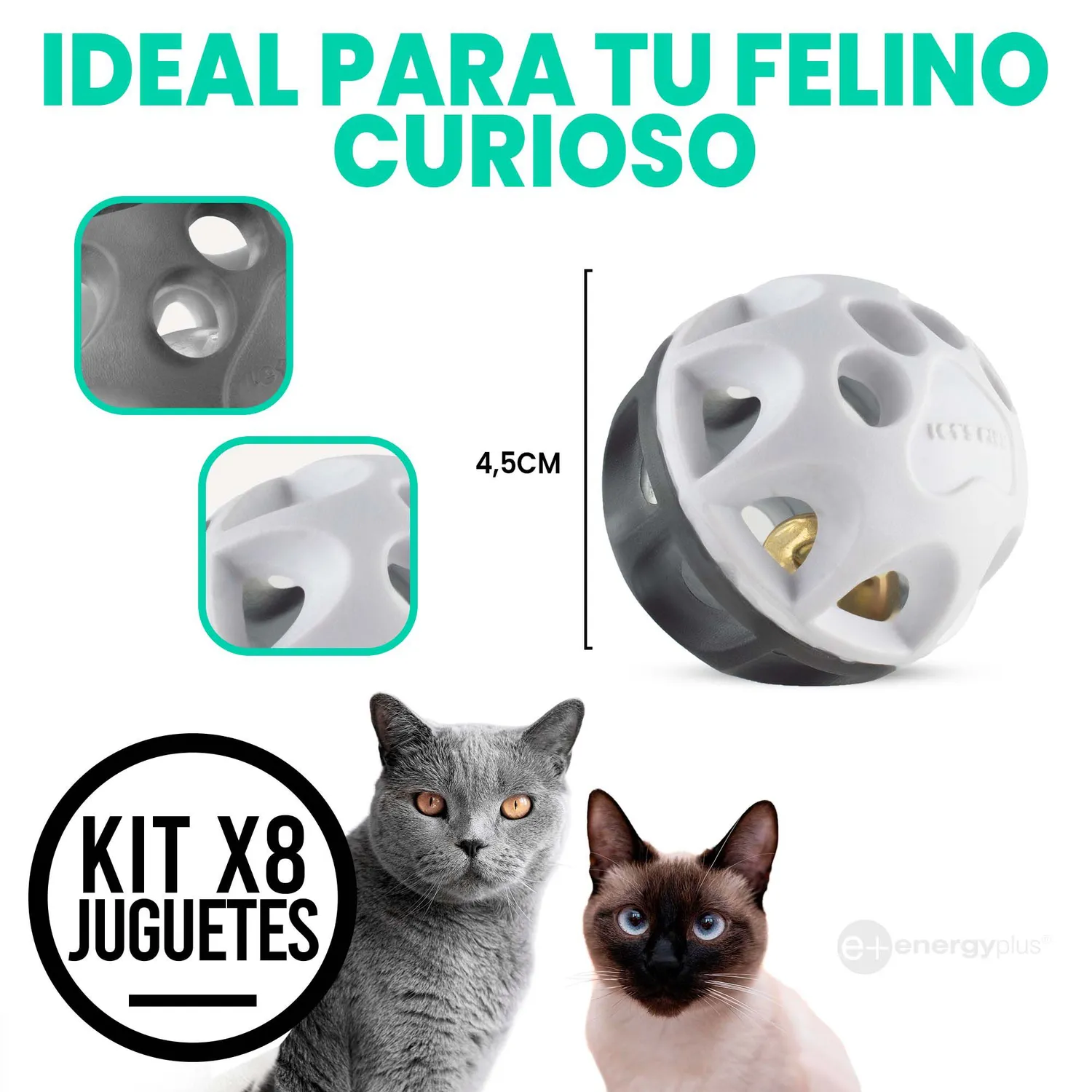 Kit X8 Pelotas Para Gatos Con Cascabel Suave Resistente 5