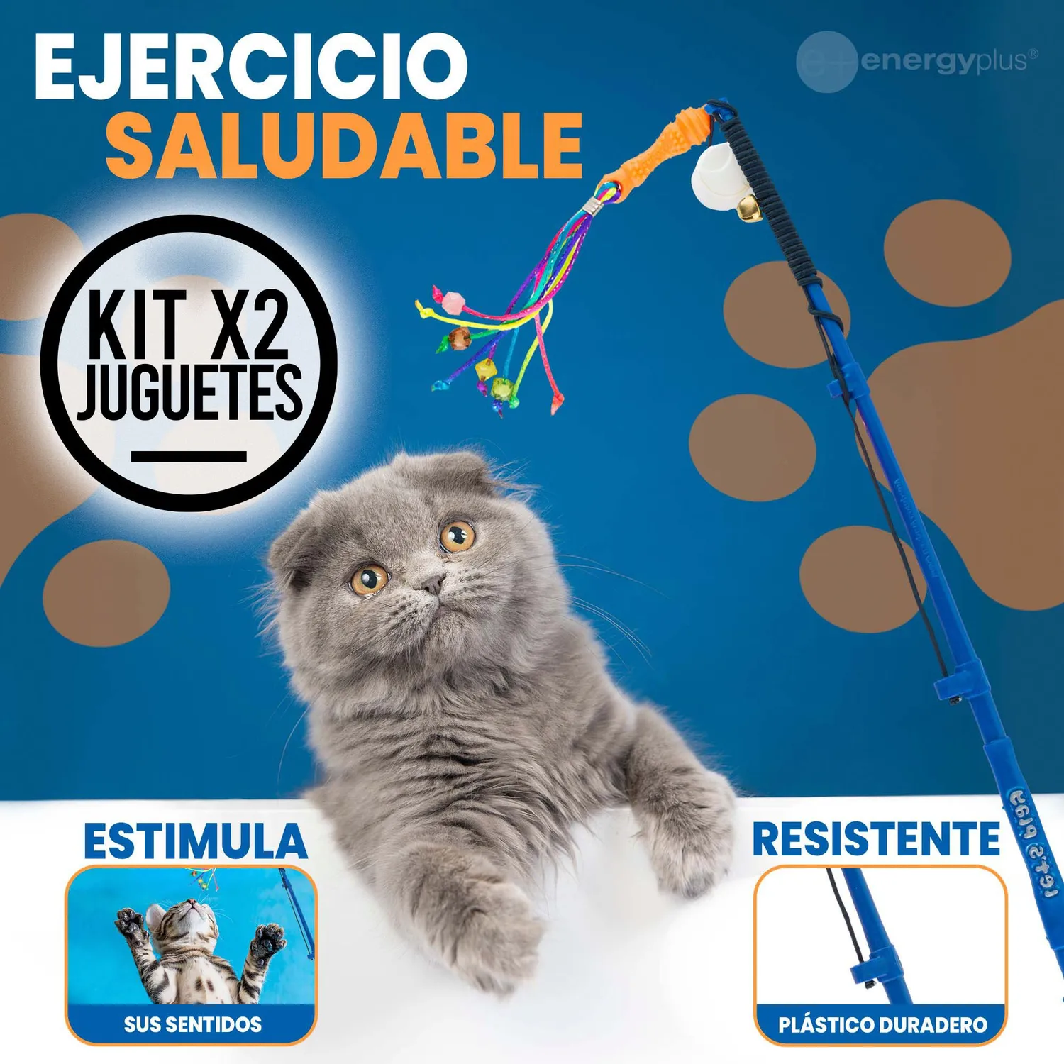 2 Cañas De Pescar Juego Para Gatos Con Señuelo Lazo Cascabel 3