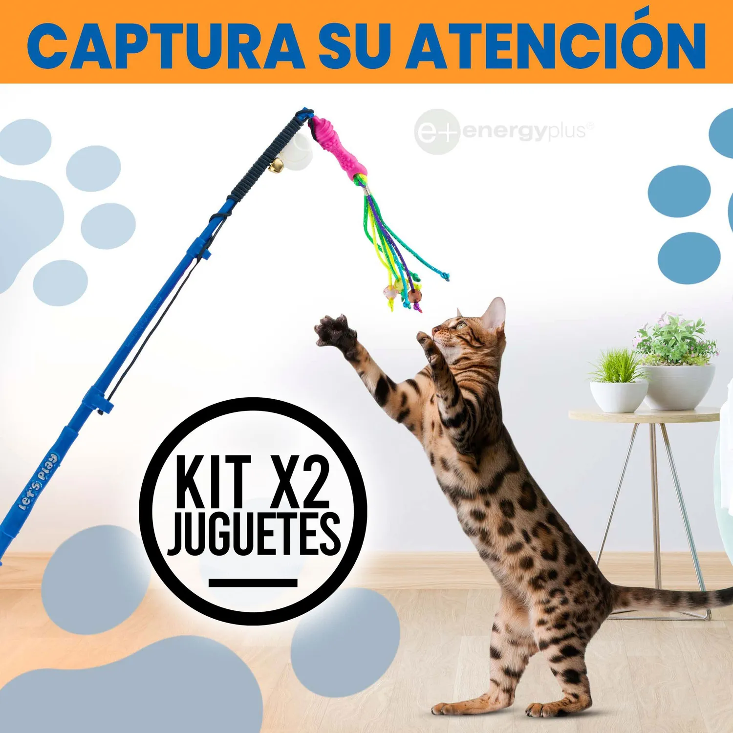 2 Cañas De Pescar Juego Para Gatos Con Señuelo Lazo Cascabel 4